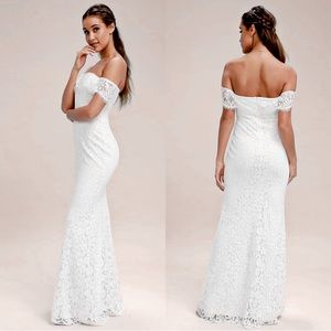 Lulus Romantic Heart White Lace Off the Shoulder Maxi Dress Size XS
